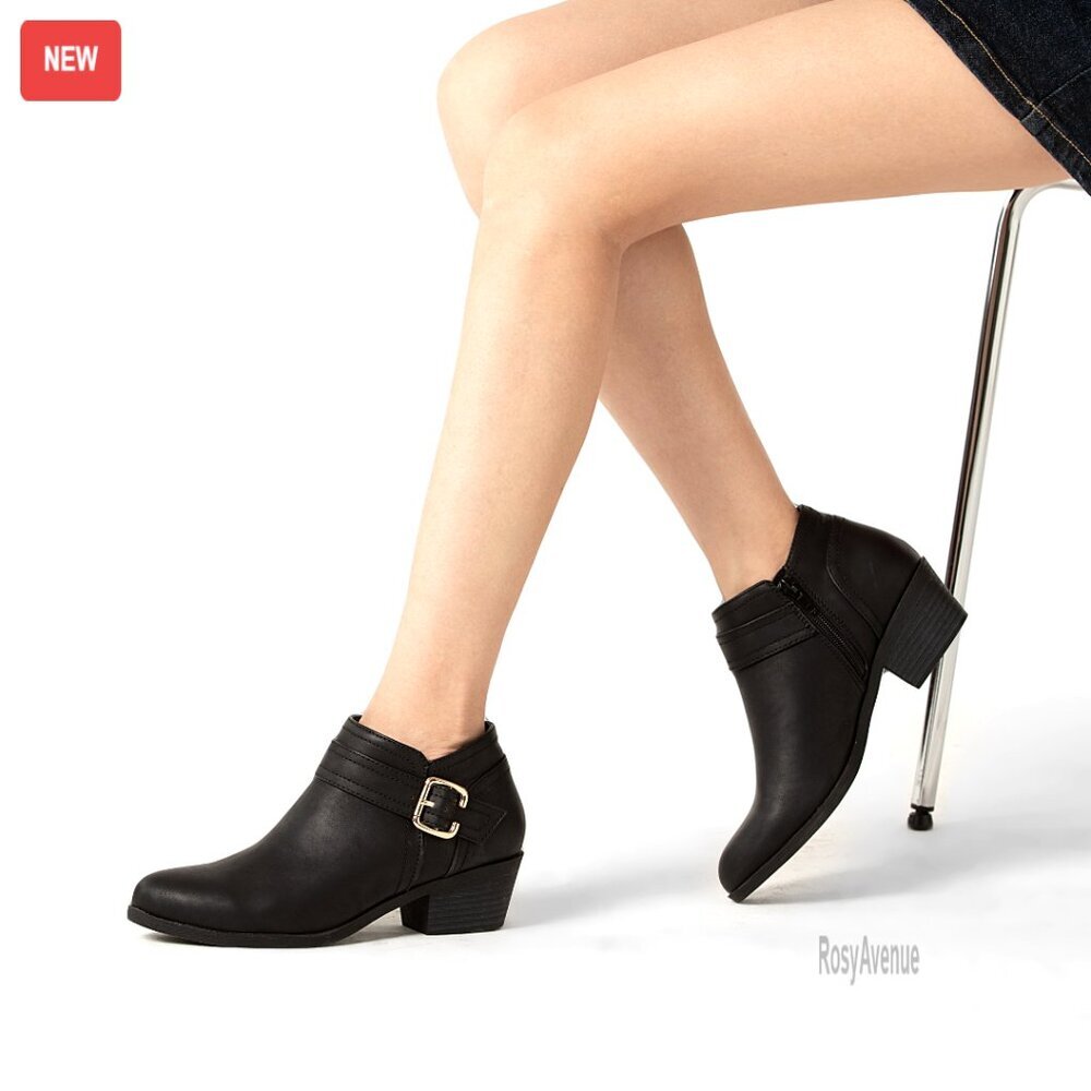 Chunky Low Heel Ankle Boots Pointed Toe Side Zipper Booties Women's Shoes - Picture 7 of 7